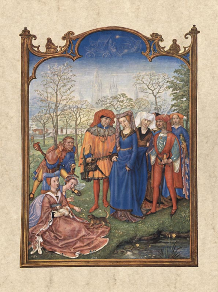 April (Abril), Brevarium Grimani, fol. 5 v (Flemish).